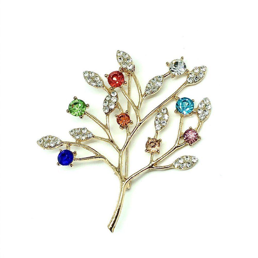 Sparkly Gold Rhinestone Tree Brooch - Picture 4 of 6